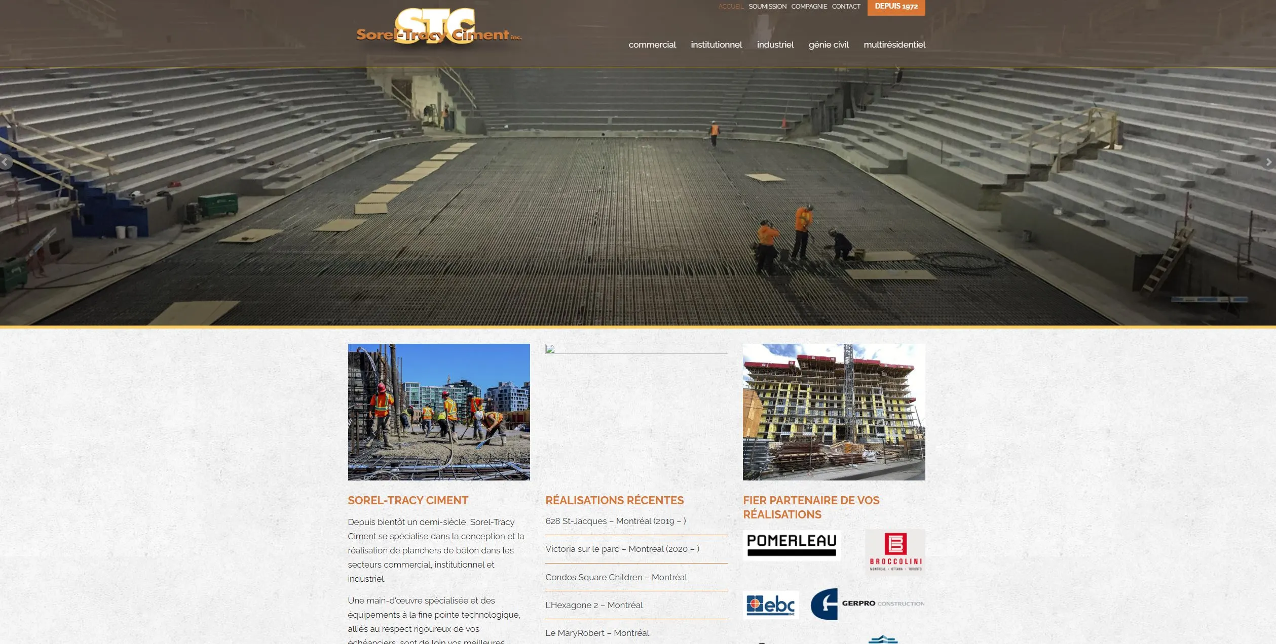 Site web de Sorel-Tracy Ciment avant la refonte